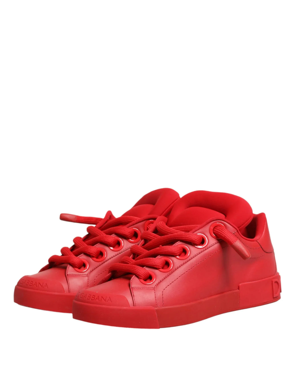 Dolce & Gabbana Red Leather Lace Up Low Top Sneakers Shoes - Zeiniez