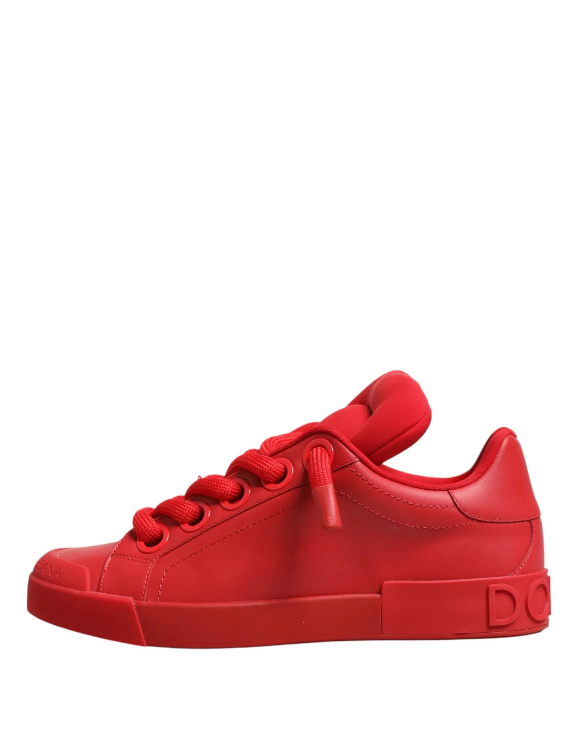 Dolce & Gabbana Red Leather Lace Up Low Top Sneakers Shoes - Zeiniez