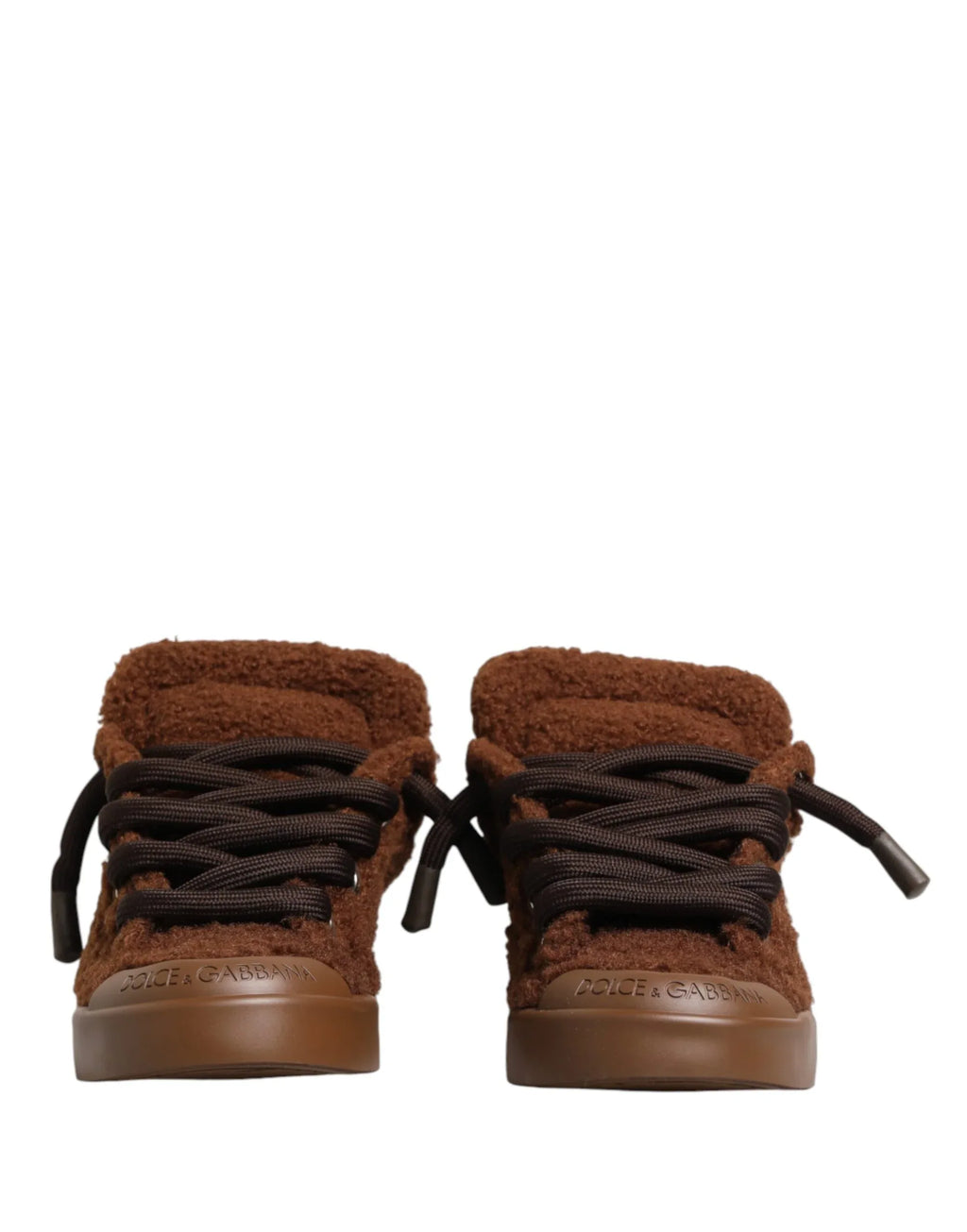 Dolce & Gabbana Brown Faux Shearling Low Top Sneakers Shoes - Zeiniez