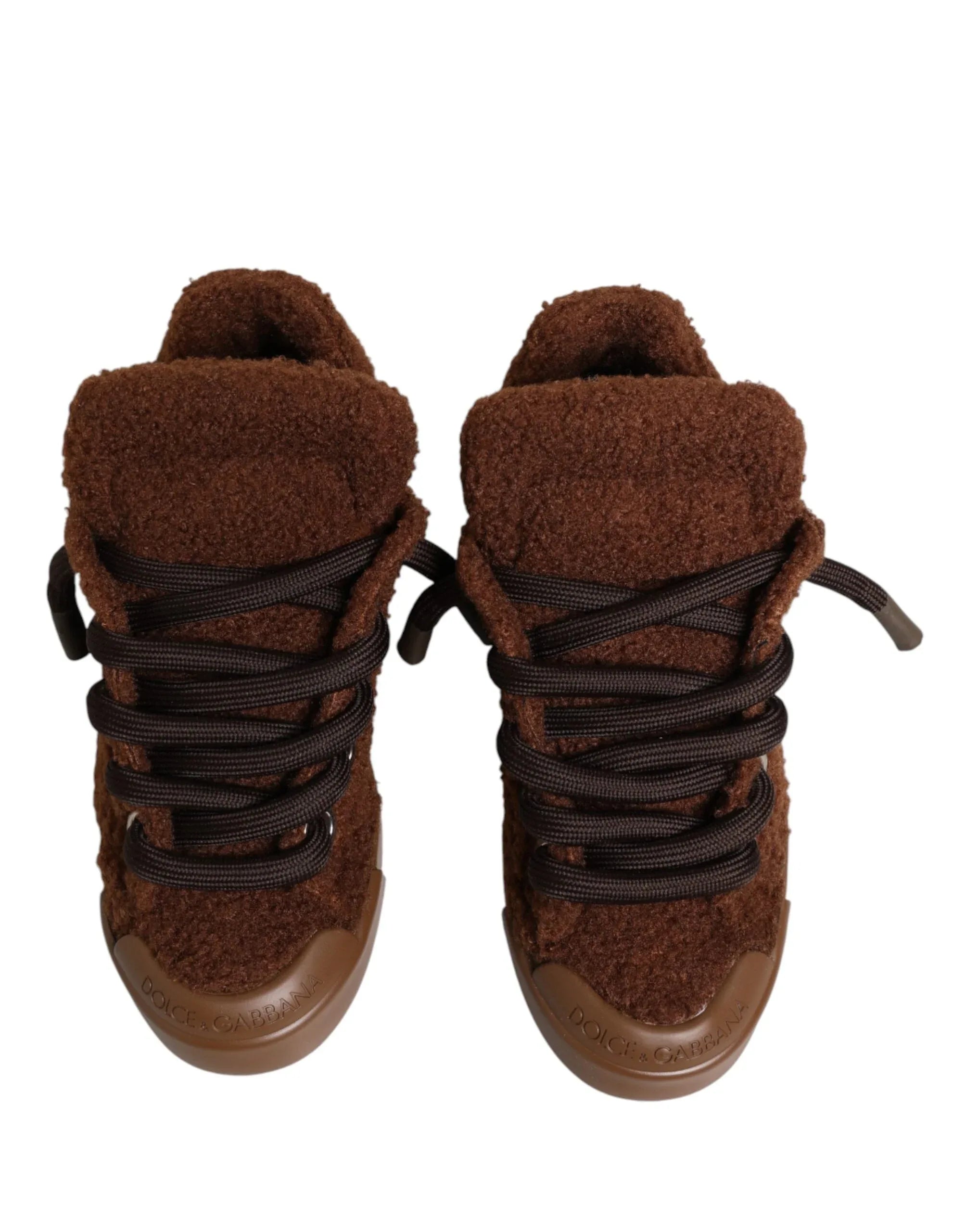 Dolce & Gabbana Brown Faux Shearling Low Top Sneakers Shoes - Zeiniez