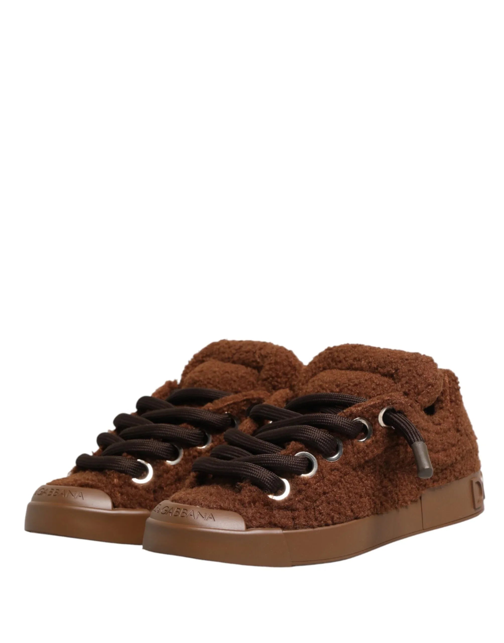 Dolce & Gabbana Brown Faux Shearling Low Top Sneakers Shoes - Zeiniez