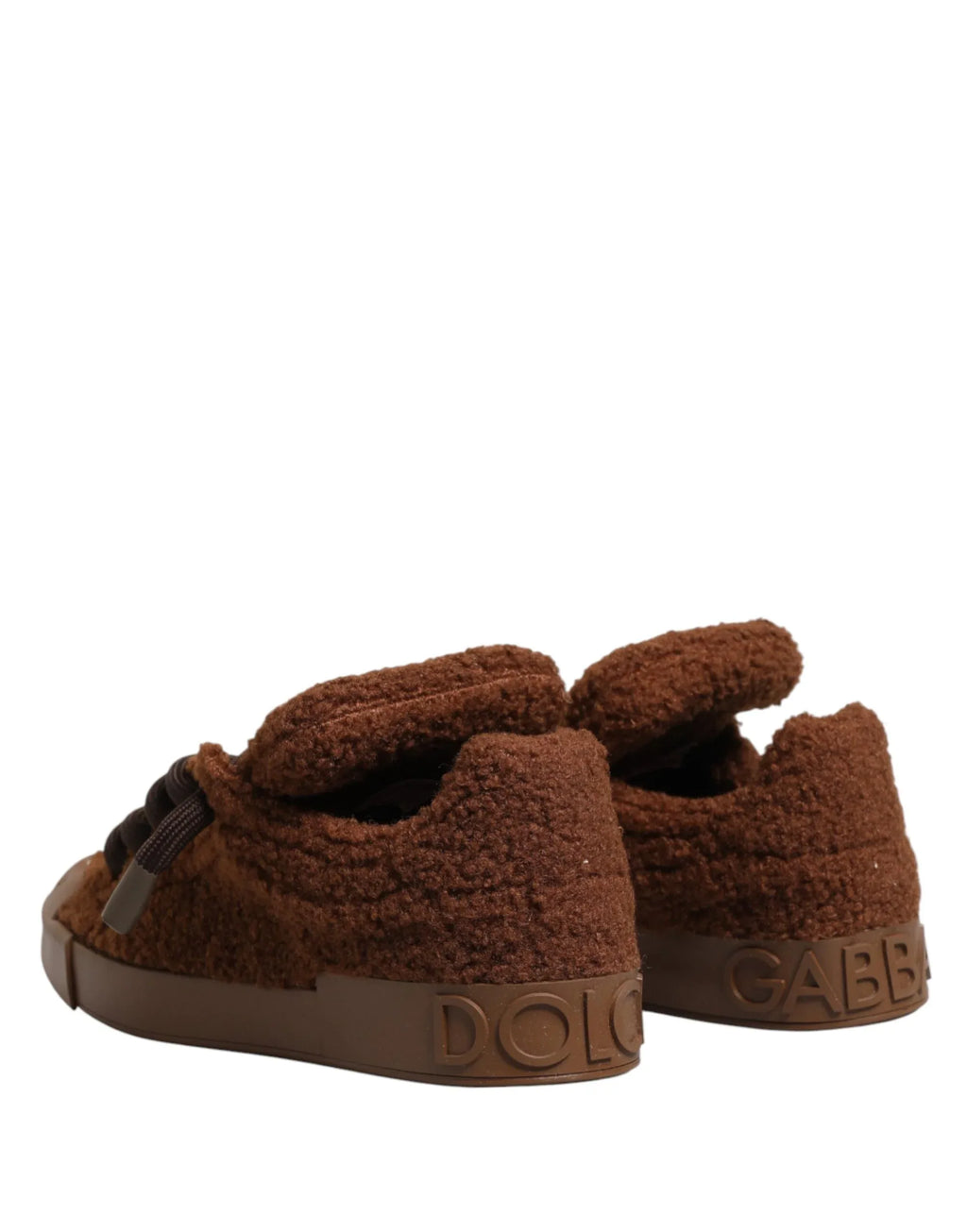 Dolce & Gabbana Brown Faux Shearling Low Top Sneakers Shoes - Zeiniez