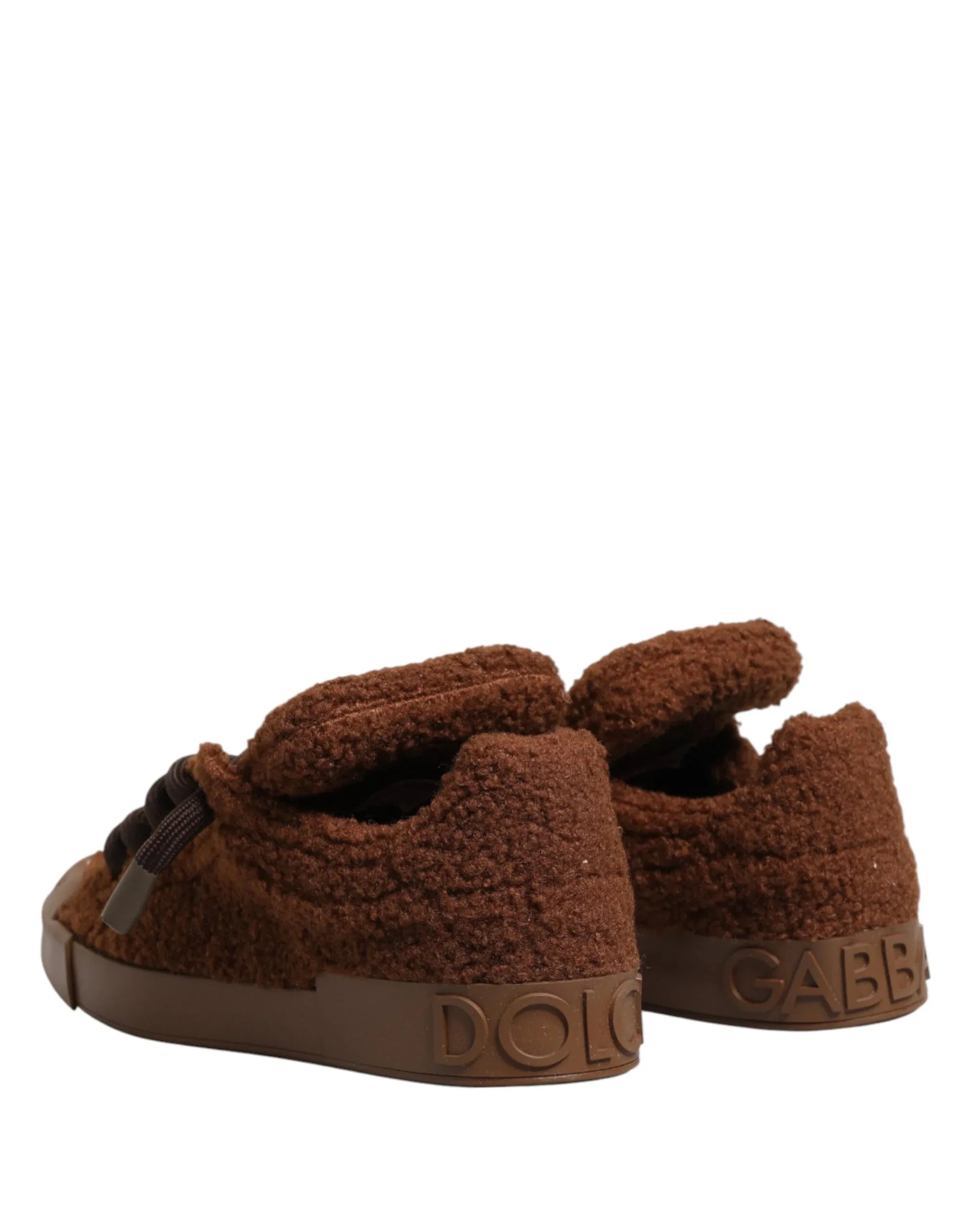 Dolce & Gabbana Brown Faux Shearling Low Top Sneakers Shoes - Zeiniez