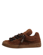 Dolce & Gabbana Brown Faux Shearling Low Top Sneakers Shoes - Zeiniez