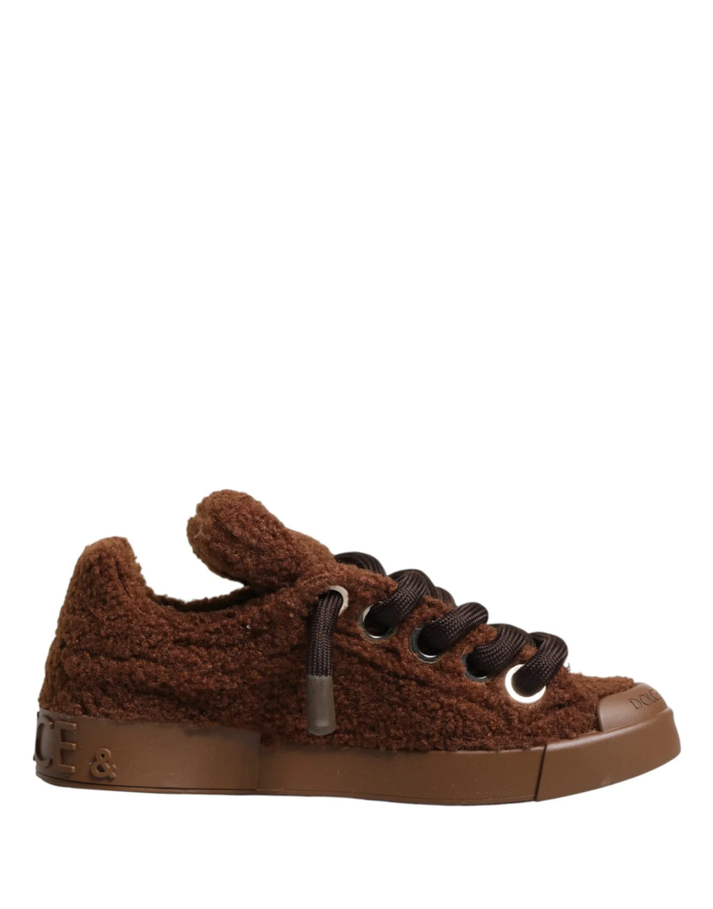 Dolce & Gabbana Brown Faux Shearling Low Top Sneakers Shoes - Zeiniez