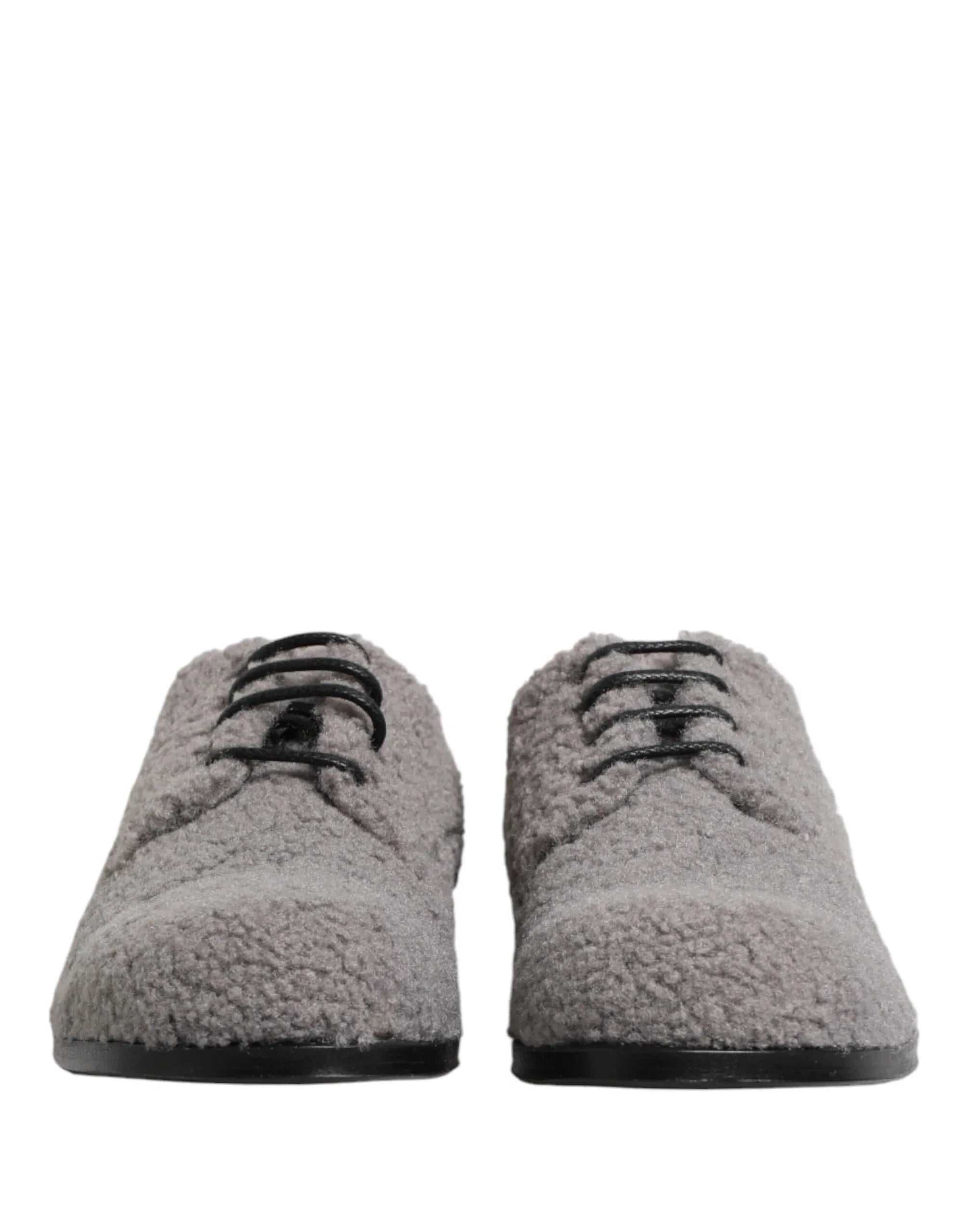 Dolce & Gabbana Gray Fleece Lace Up Men Derby Dress Shoes - Zeiniez