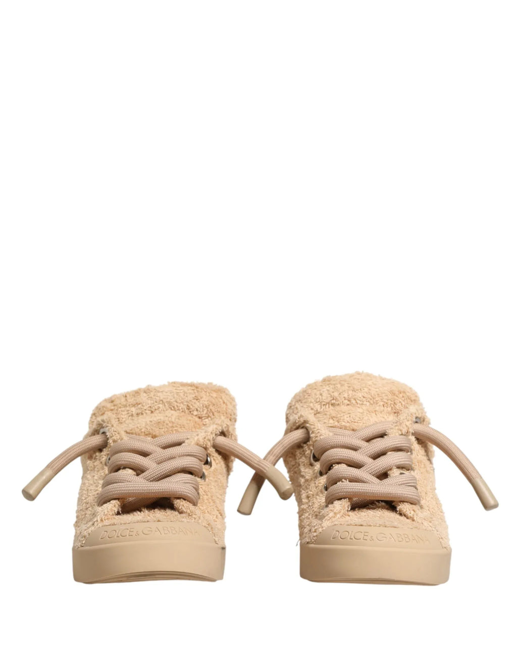 Dolce & Gabbana Shoes Beige Faux Shearling Low Top Sneakers - Zeiniez