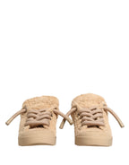 Dolce & Gabbana Shoes Beige Faux Shearling Low Top Sneakers - Zeiniez