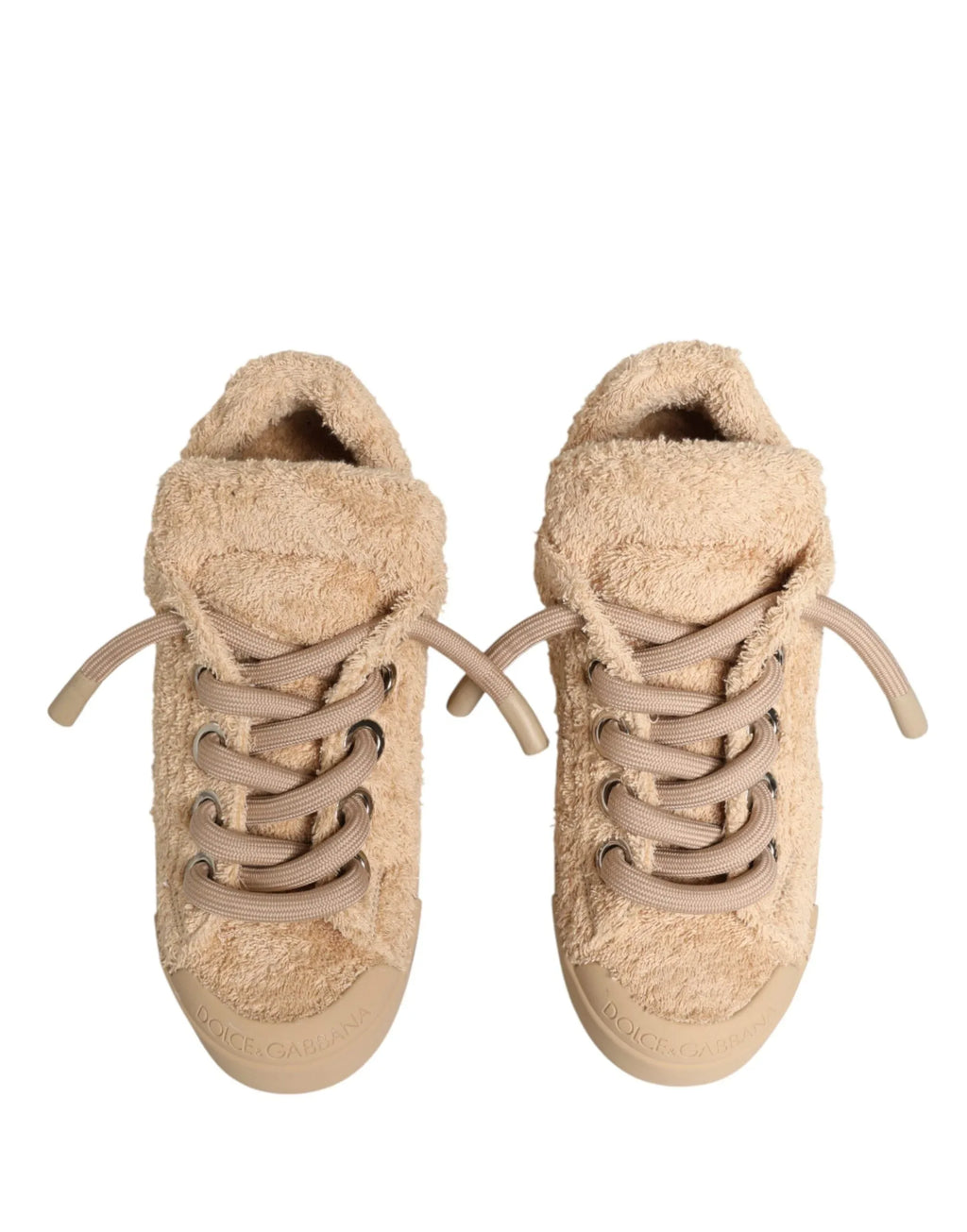 Dolce & Gabbana Shoes Beige Faux Shearling Low Top Sneakers - Zeiniez
