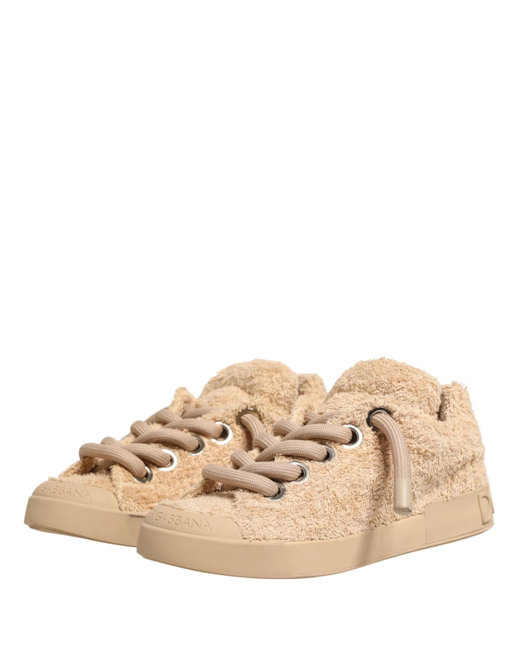 Dolce & Gabbana Shoes Beige Faux Shearling Low Top Sneakers - Zeiniez