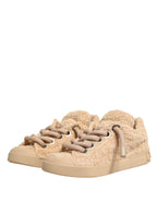 Dolce & Gabbana Shoes Beige Faux Shearling Low Top Sneakers - Zeiniez