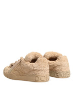 Dolce & Gabbana Shoes Beige Faux Shearling Low Top Sneakers - Zeiniez