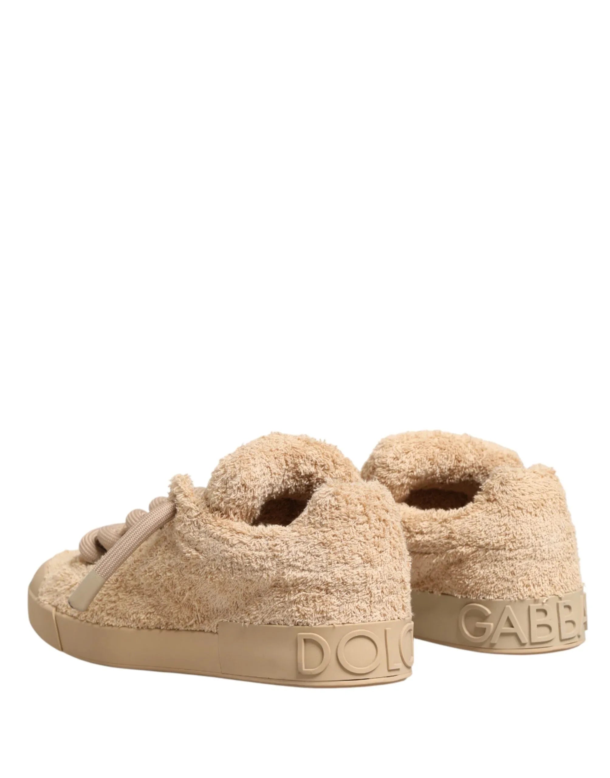 Dolce & Gabbana Shoes Beige Faux Shearling Low Top Sneakers - Zeiniez