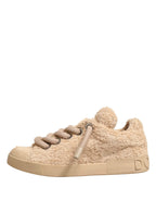 Dolce & Gabbana Shoes Beige Faux Shearling Low Top Sneakers - Zeiniez