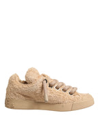 Dolce & Gabbana Shoes Beige Faux Shearling Low Top Sneakers - Zeiniez