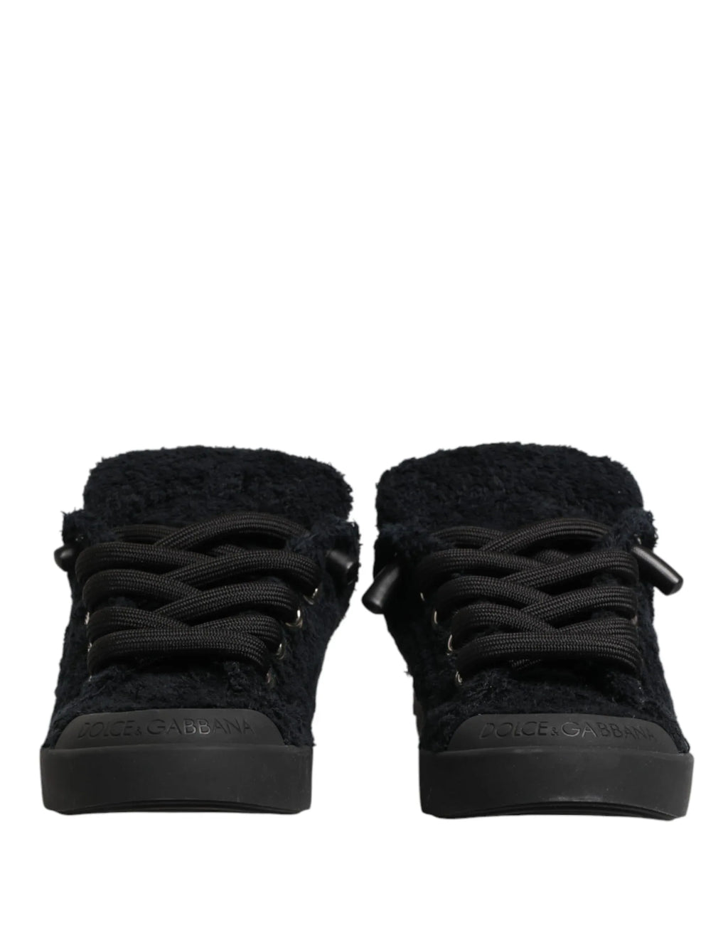 Dolce & Gabbana Black Faux Shearling Low Top Sneakers Shoes - Zeiniez