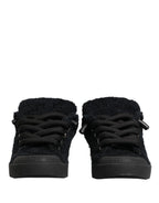 Dolce & Gabbana Black Faux Shearling Low Top Sneakers Shoes - Zeiniez