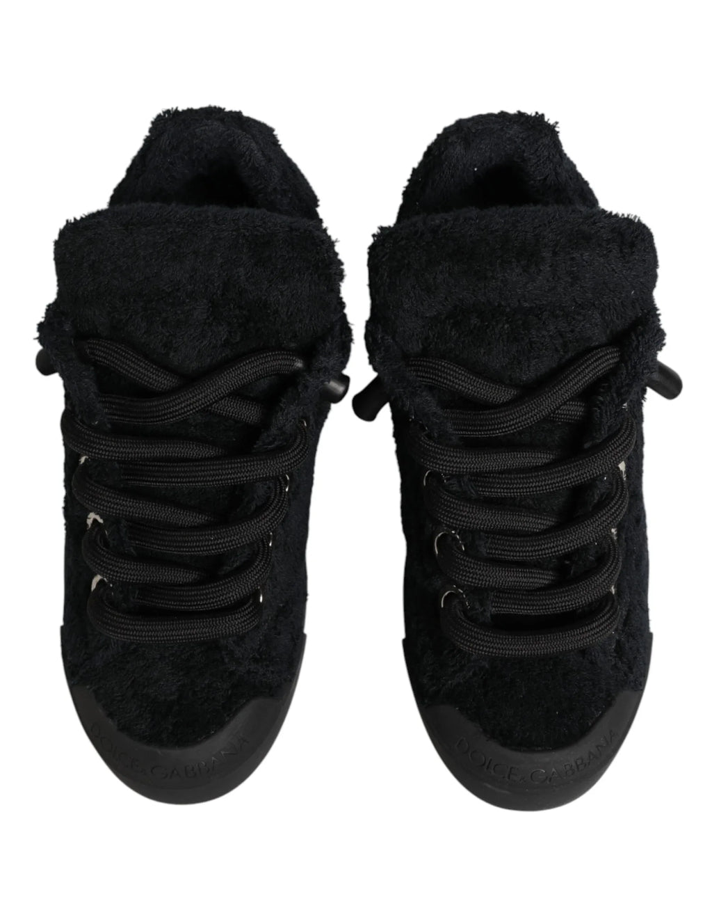 Dolce & Gabbana Black Faux Shearling Low Top Sneakers Shoes - Zeiniez