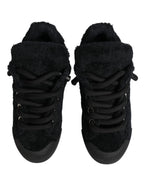 Dolce & Gabbana Black Faux Shearling Low Top Sneakers Shoes - Zeiniez