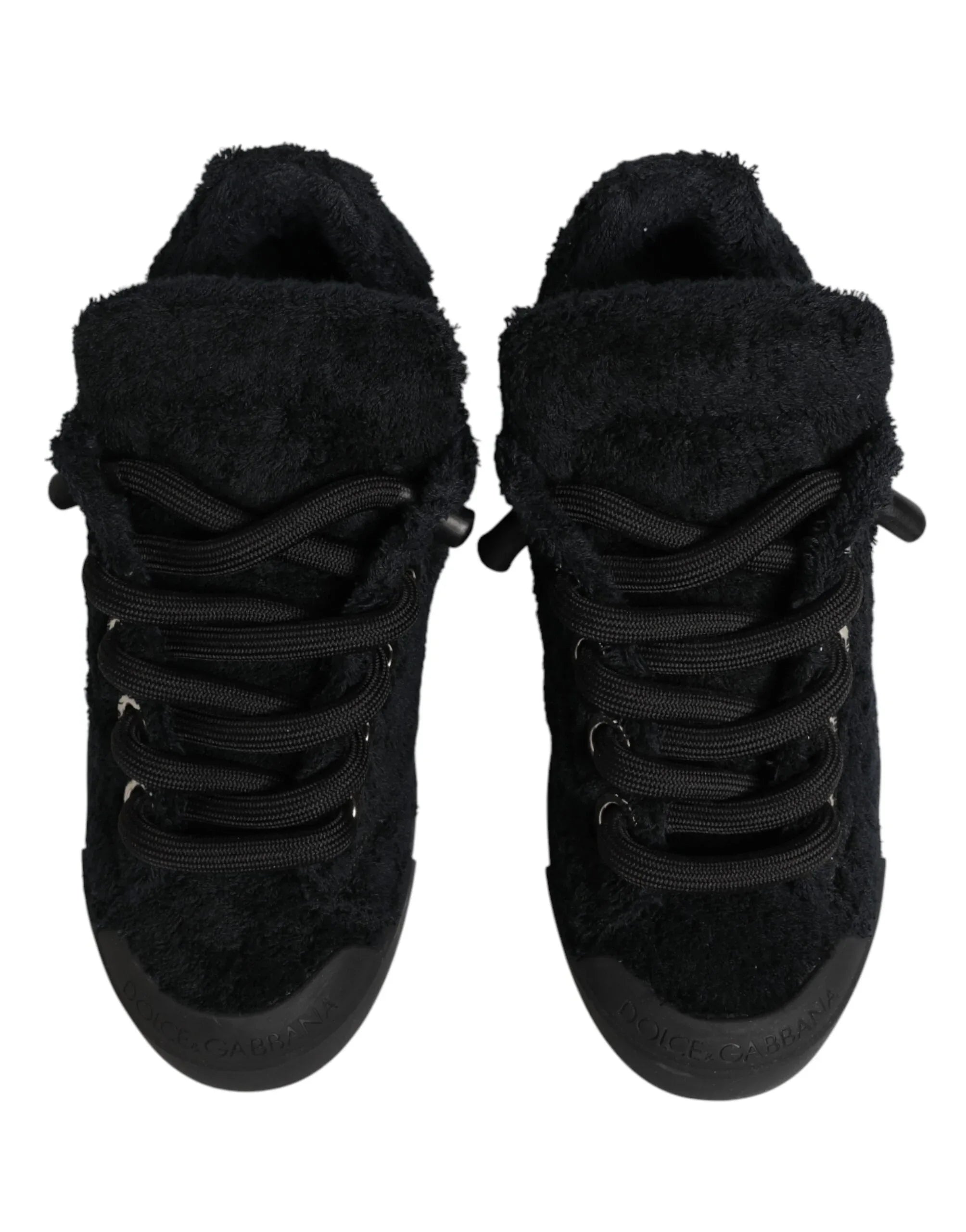 Dolce & Gabbana Black Faux Shearling Low Top Sneakers Shoes - Zeiniez