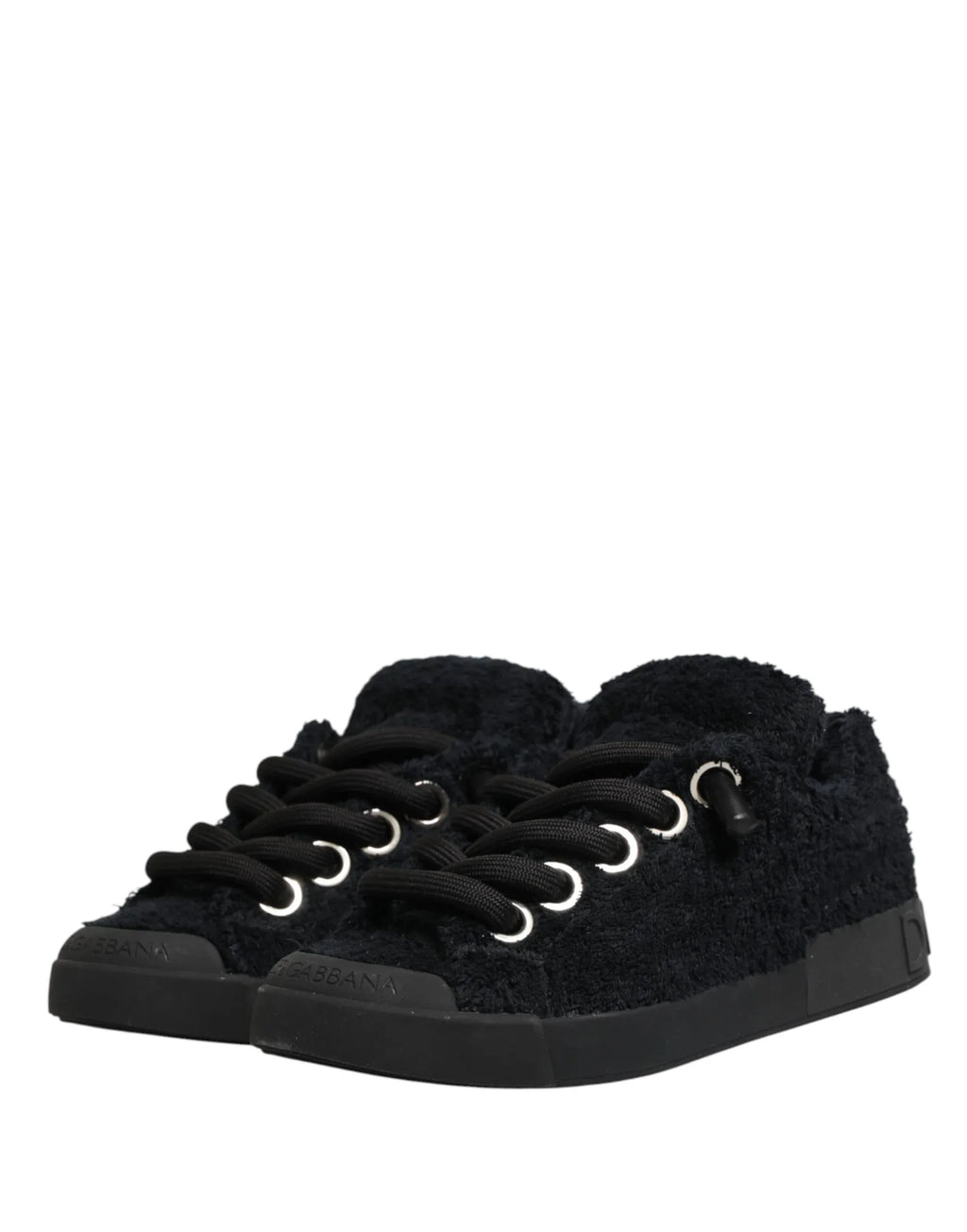 Dolce & Gabbana Black Faux Shearling Low Top Sneakers Shoes - Zeiniez