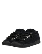 Dolce & Gabbana Black Faux Shearling Low Top Sneakers Shoes - Zeiniez
