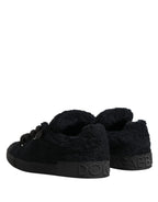 Dolce & Gabbana Black Faux Shearling Low Top Sneakers Shoes - Zeiniez
