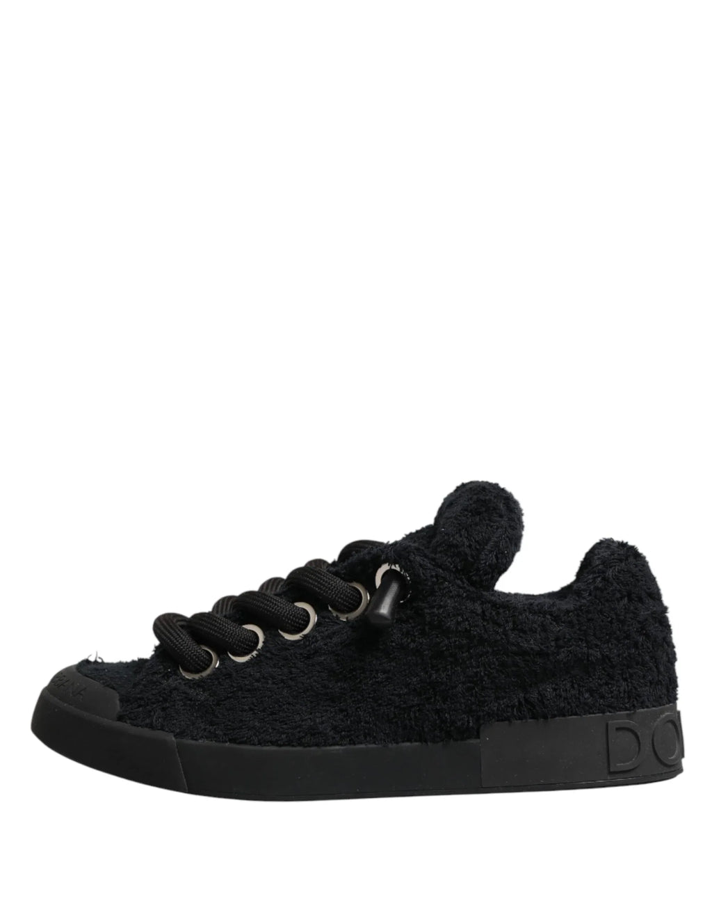 Dolce & Gabbana Black Faux Shearling Low Top Sneakers Shoes - Zeiniez