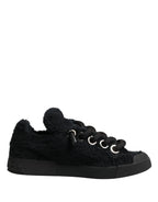 Dolce & Gabbana Black Faux Shearling Low Top Sneakers Shoes - Zeiniez