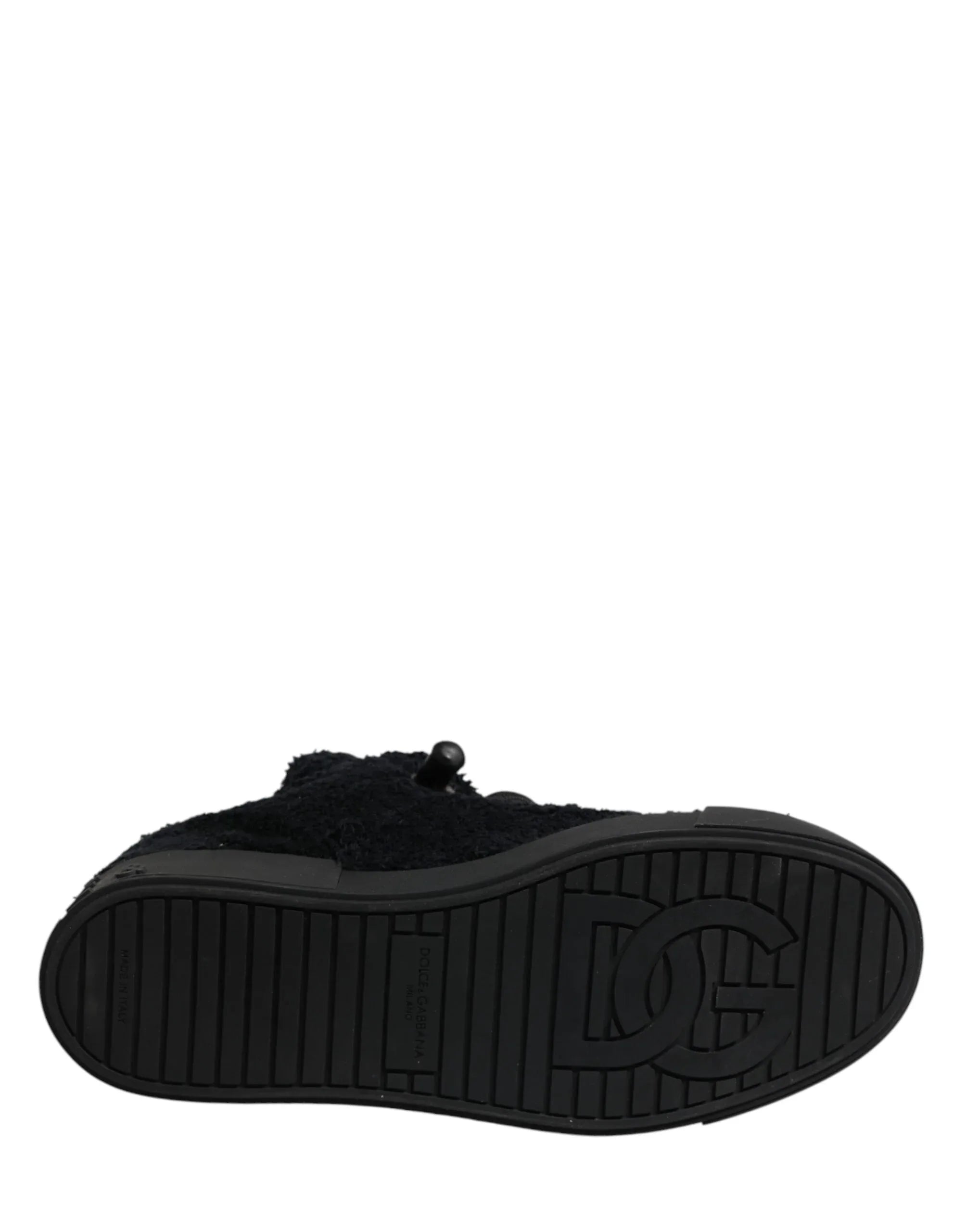 Dolce & Gabbana Black Faux Shearling Low Top Sneakers Shoes - Zeiniez