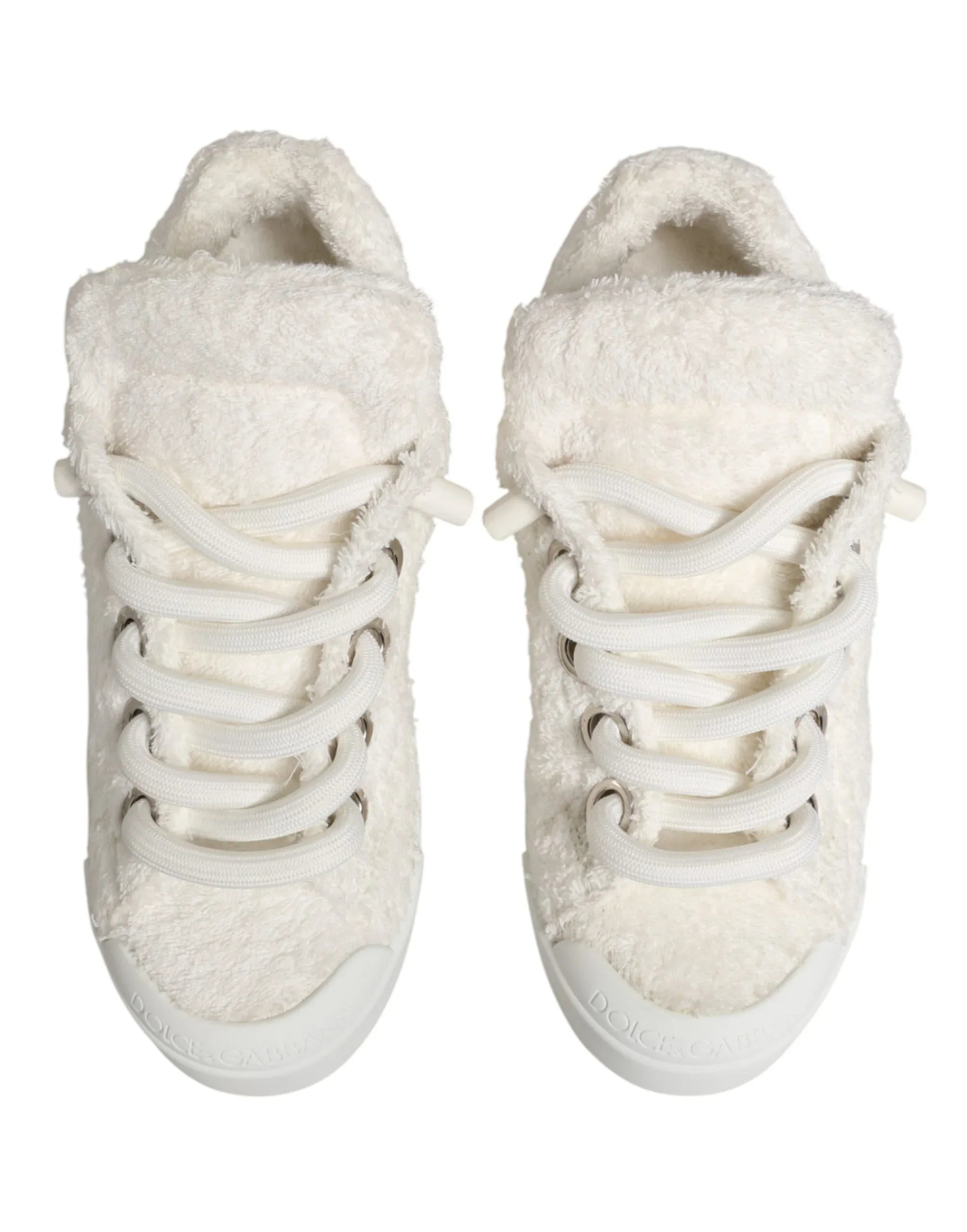 Dolce & Gabbana White Faux Shearling Low Top Sneakers Shoes - Zeiniez