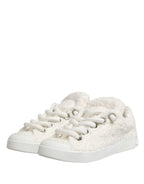 Dolce & Gabbana White Faux Shearling Low Top Sneakers Shoes - Zeiniez