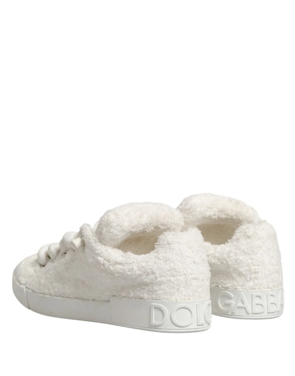 Dolce & Gabbana White Faux Shearling Low Top Sneakers Shoes - Zeiniez