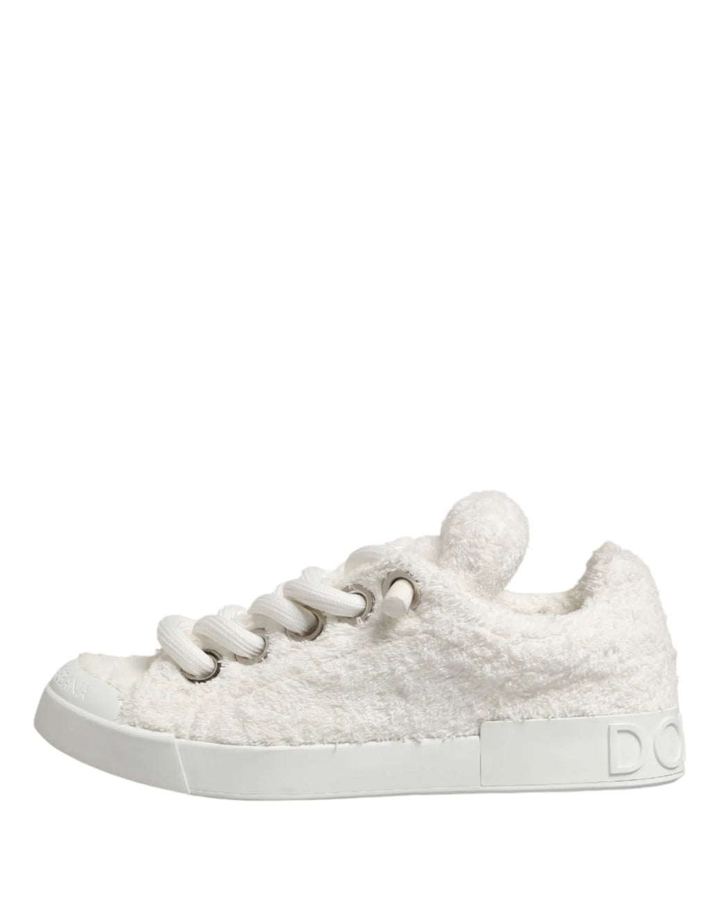 Dolce & Gabbana White Faux Shearling Low Top Sneakers Shoes - Zeiniez
