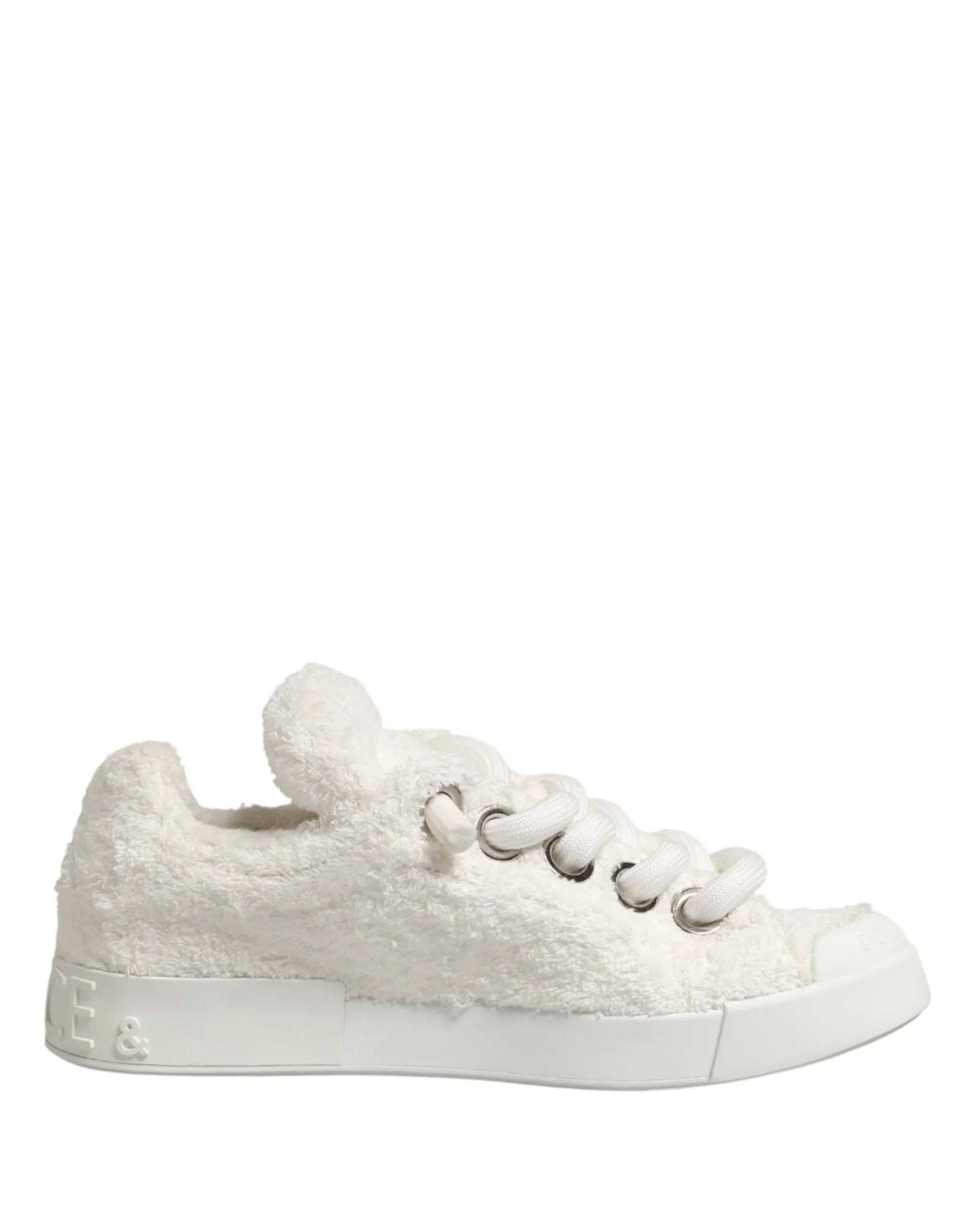 Dolce & Gabbana White Faux Shearling Low Top Sneakers Shoes - Zeiniez
