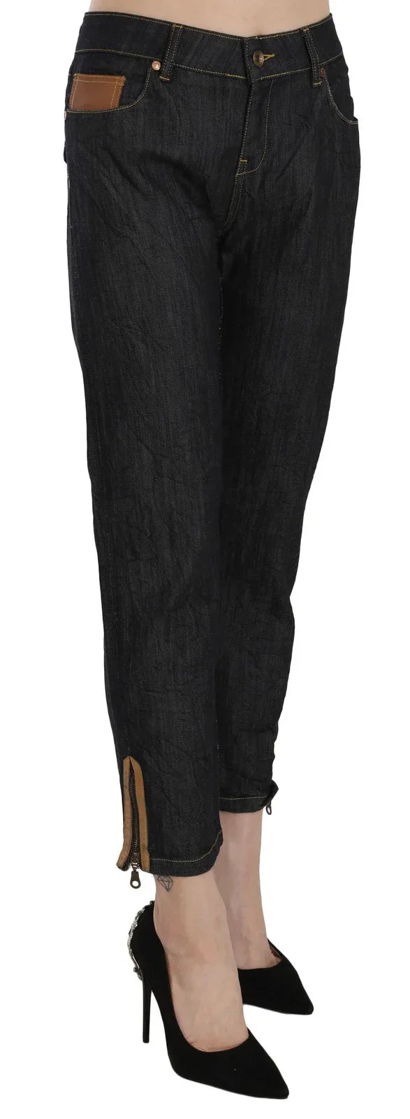 PLEIN SUD Cotton Blue High Waist Straight Cropped Trouser Jeans - Zeiniez