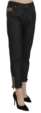 PLEIN SUD Cotton Blue High Waist Straight Cropped Trouser Jeans - Zeiniez