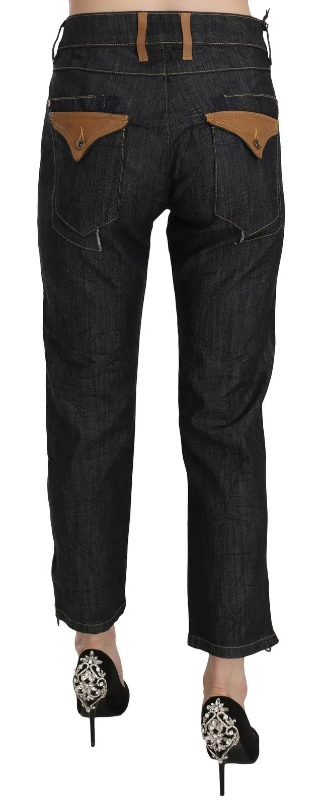 PLEIN SUD Cotton Blue High Waist Straight Cropped Trouser Jeans - Zeiniez