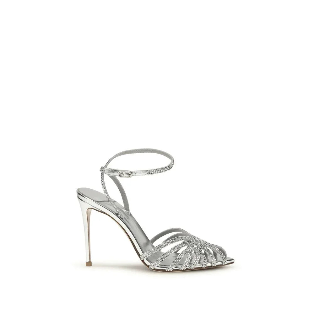 LE SILLA Silver Calf Leather Bos Taurus Stiletto Heel Sandals - Zeiniez