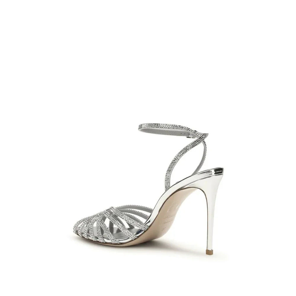 LE SILLA Silver Calf Leather Bos Taurus Stiletto Heel Sandals - Zeiniez