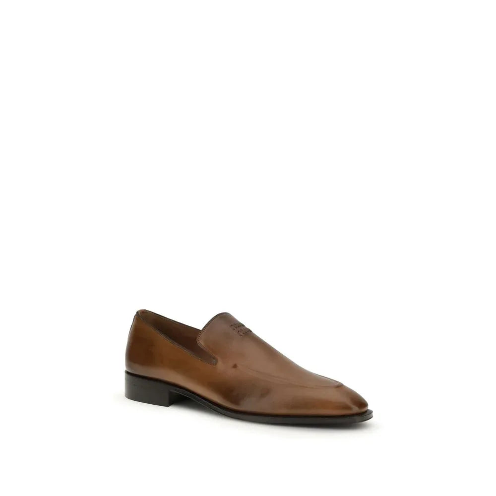 Miu Miu Brown Calf Leather Bos Taurus Slip-On Loafers - Zeiniez