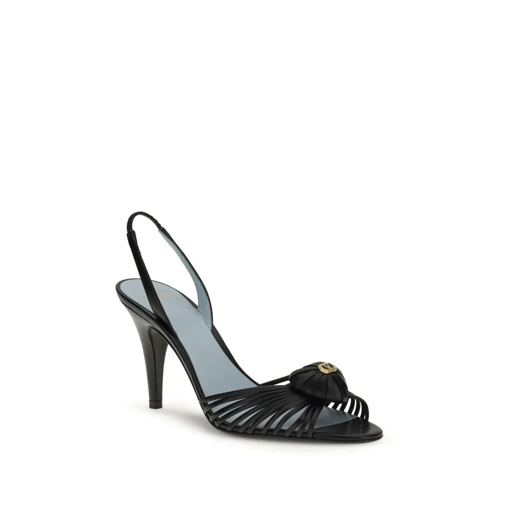 Valentino Garavani Black Calf Leather Bos Taurus Stiletto Heel Sandals - Zeiniez