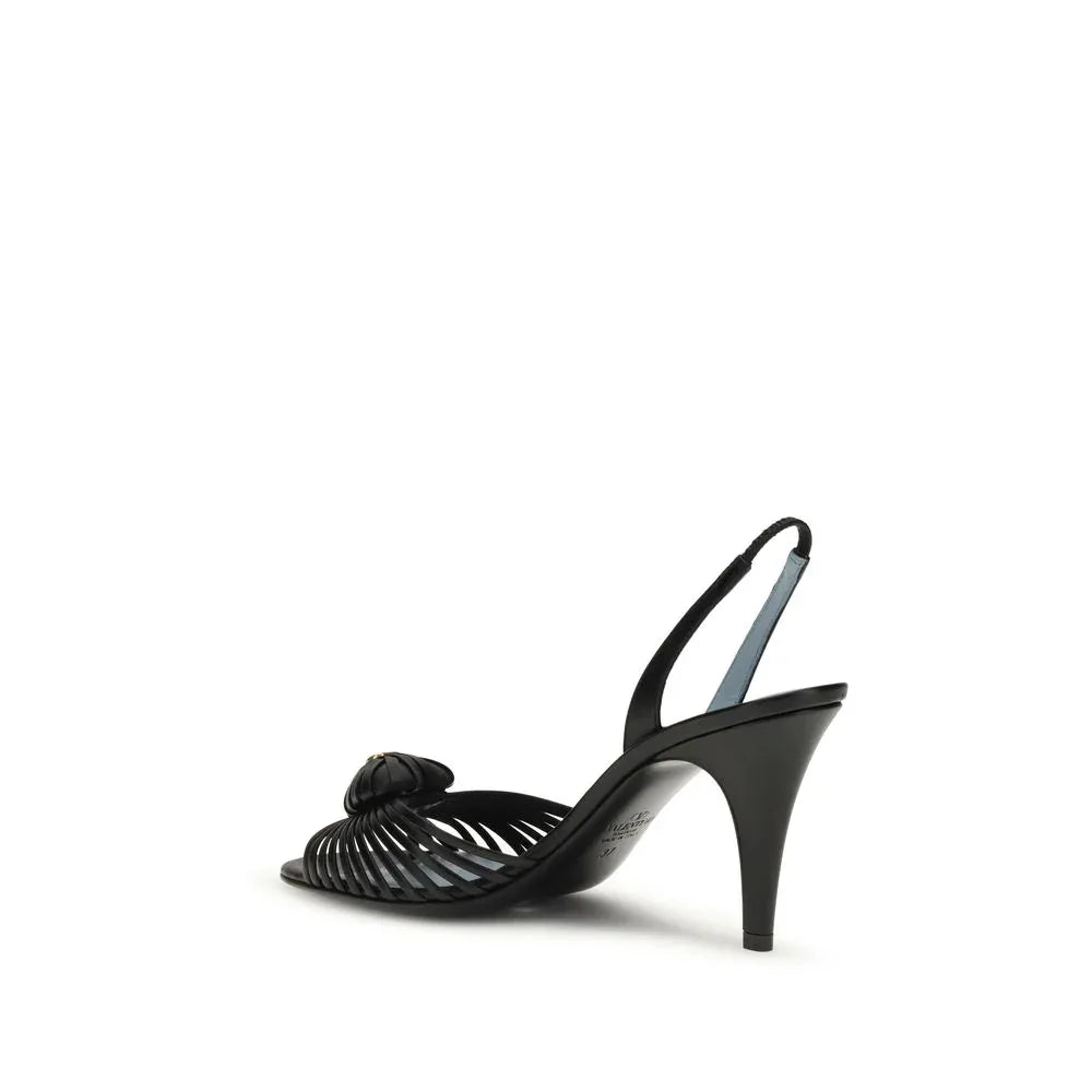 Valentino Garavani Black Calf Leather Bos Taurus Stiletto Heel Sandals - Zeiniez