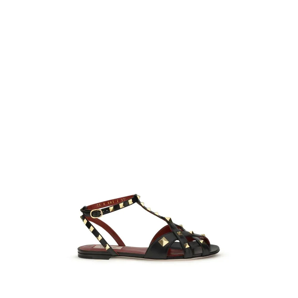 Valentino Garavani Black Goatskin Flat Sandals - Zeiniez