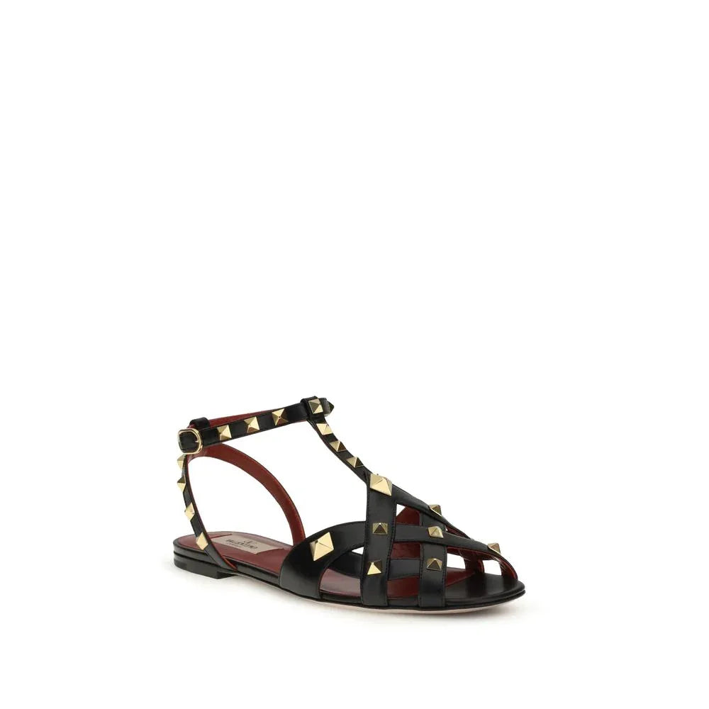 Valentino Garavani Black Goatskin Flat Sandals - Zeiniez