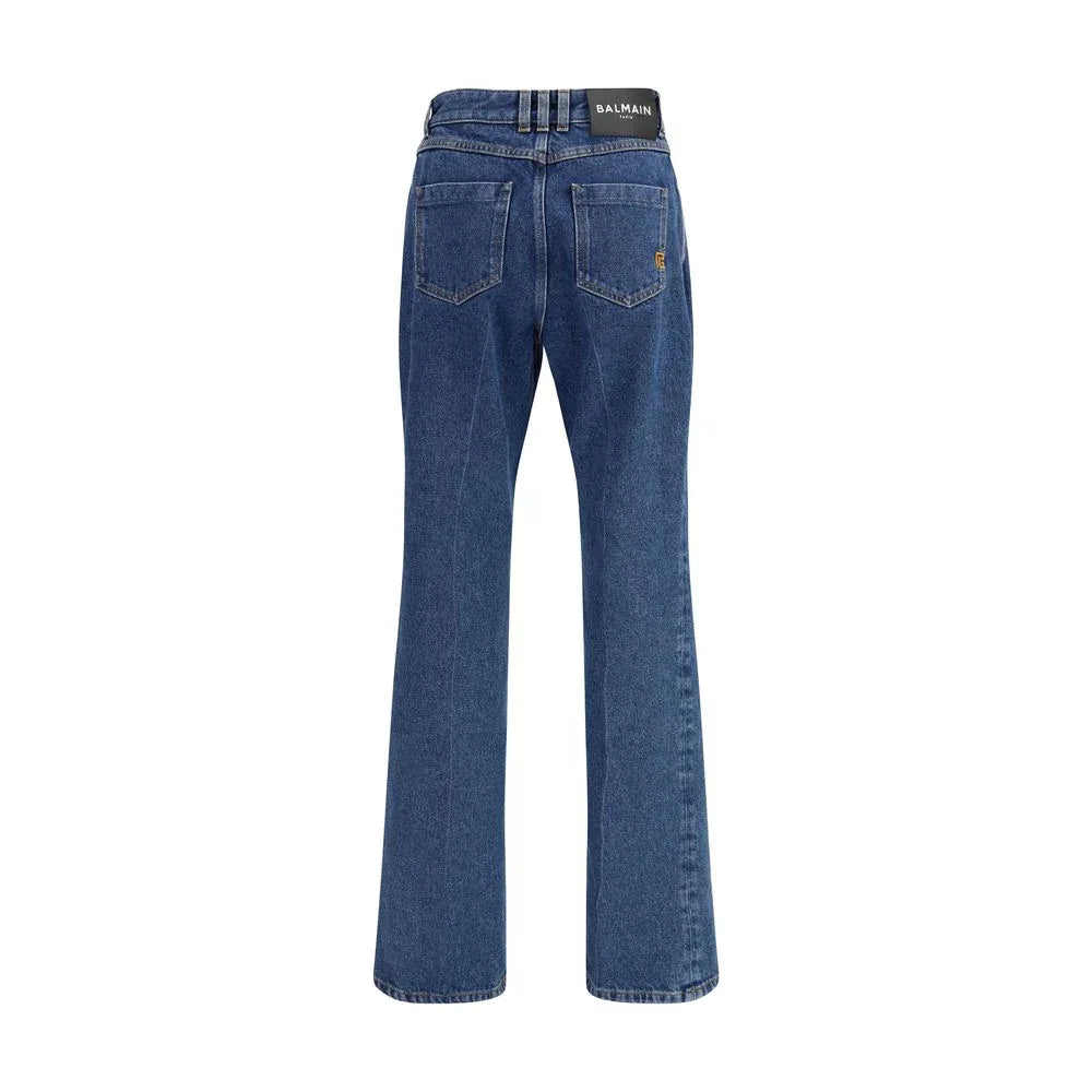 Balmain Blue Cotton Straight-Leg Jeans - Zeiniez