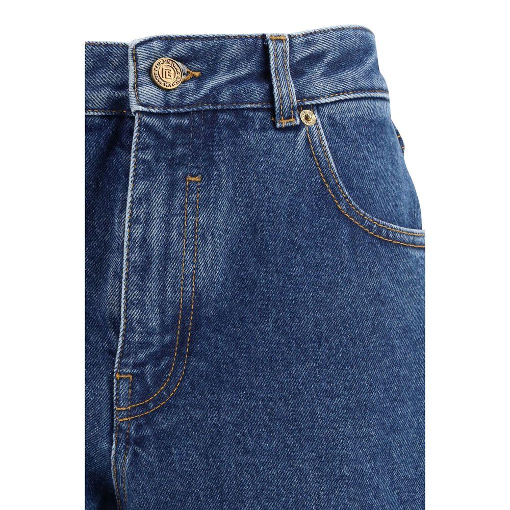 Balmain Blue Cotton Straight-Leg Jeans - Zeiniez