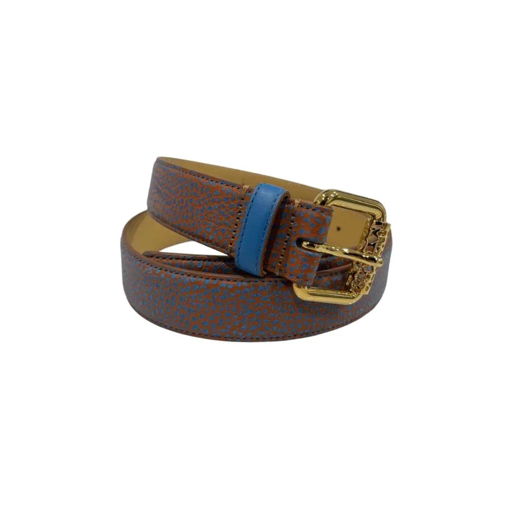 Borbonese Brown Leather Women Belt with Gold Buckle - Zeiniez
