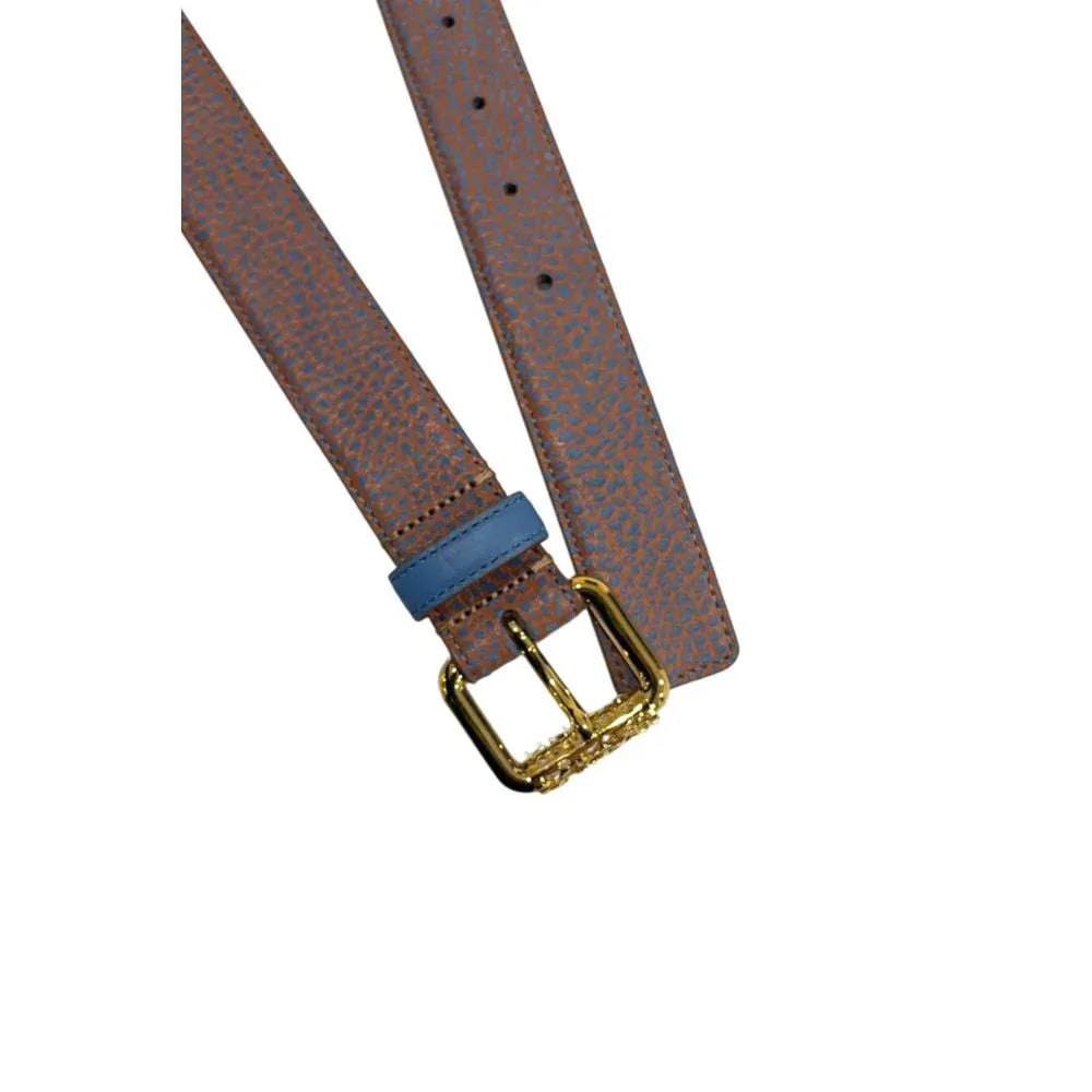 Borbonese Brown Leather Women Belt with Gold Buckle - Zeiniez
