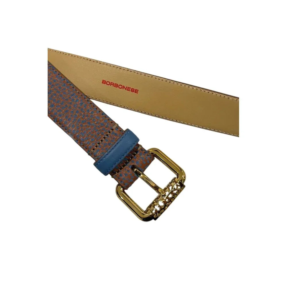 Borbonese Brown Leather Women Belt with Gold Buckle - Zeiniez